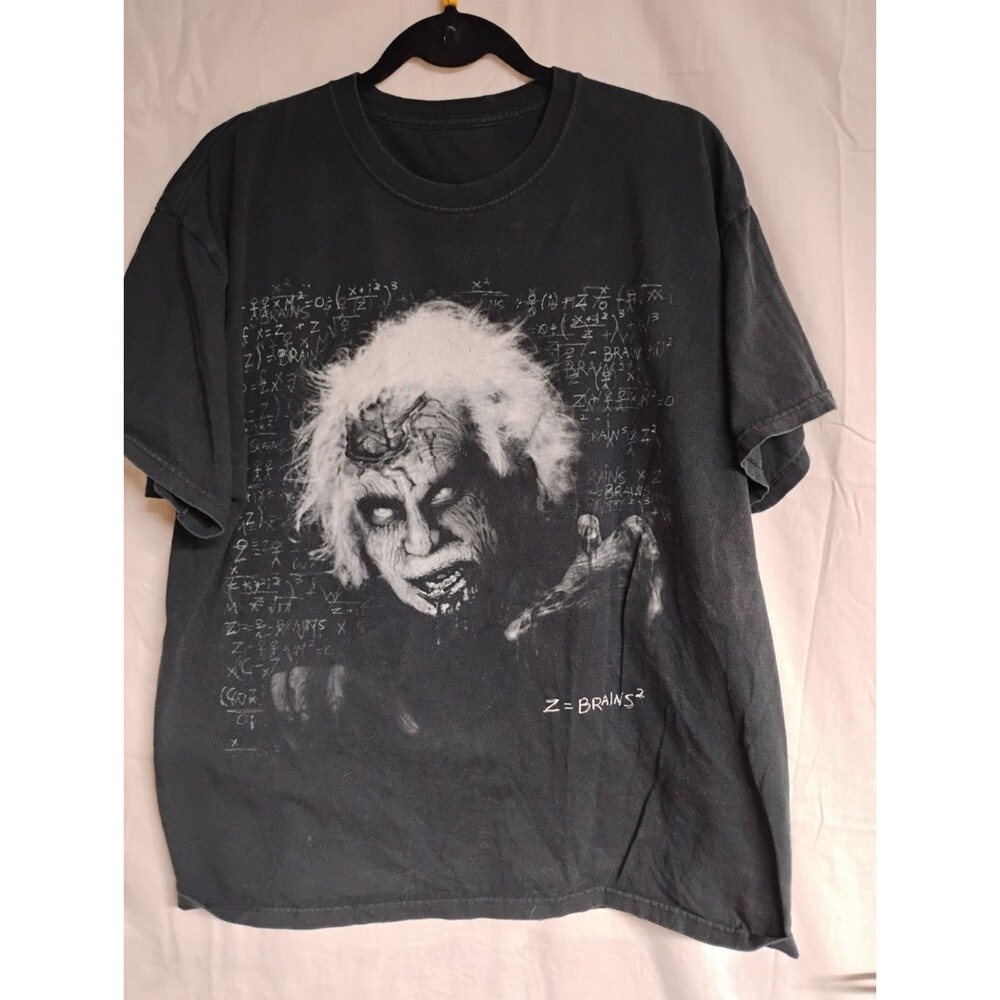 Y2K  Zombie Einstein Z = Brains Vintage Black T-Shirt Stains